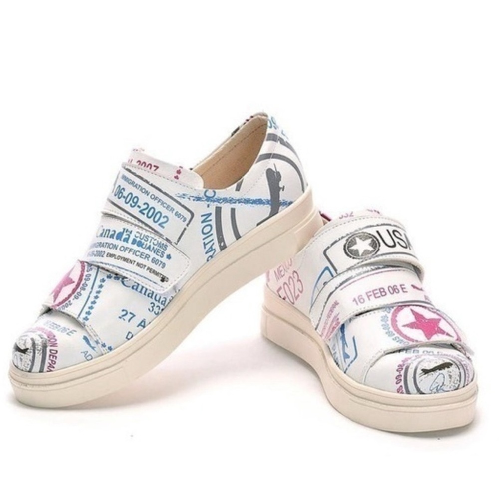 Neeks Cargo Plane Travel Cream and Red Slip-On Velcro Closure Shoes